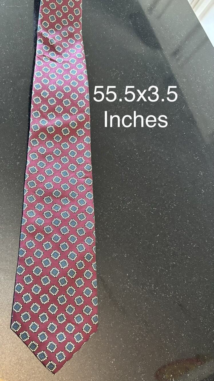 William Bradford Collection Tie Burgundy Blue Geometric 55.5” x 3.5” Necktie